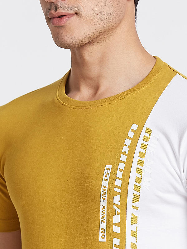 Killer Men Mustard Regular Fit Printed T-Shirts