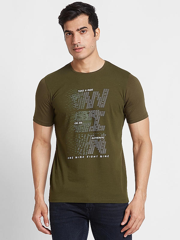 Killer Men Olive Regular Fit Printed T-Shirts