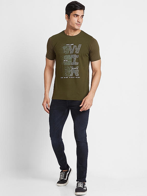 Killer Men Olive Regular Fit Printed T-Shirts