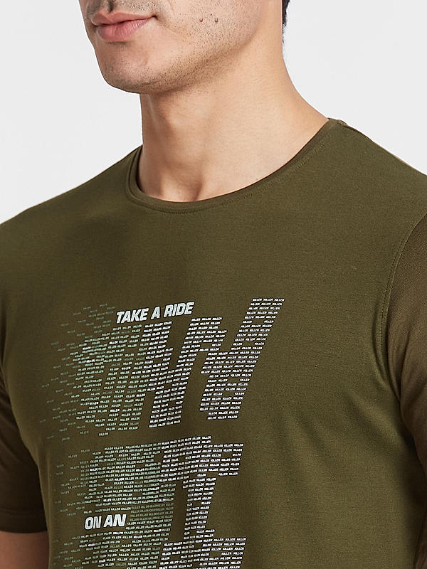 Killer Men Olive Regular Fit Printed T-Shirts