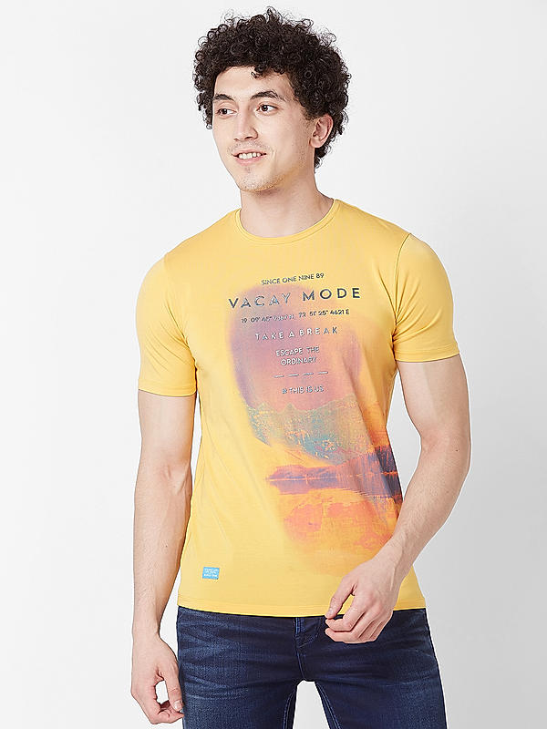 Killer Men Mustard Regular Fit Printed T-Shirts