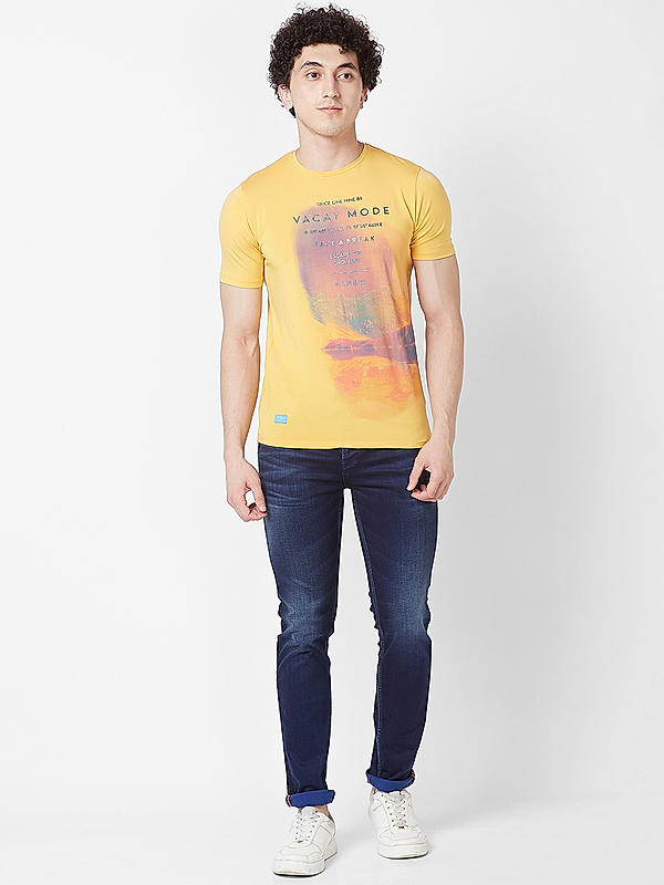 Killer Men Mustard Regular Fit Printed T-Shirts