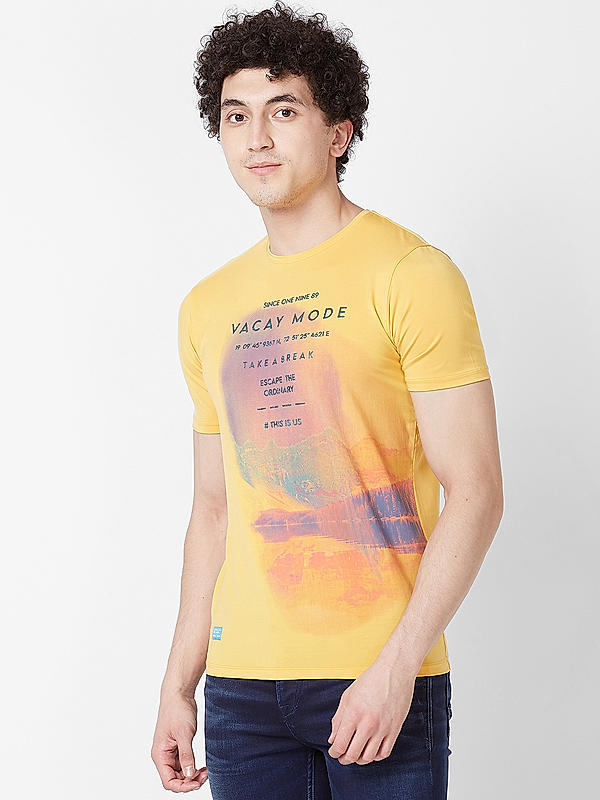 Killer Men Mustard Regular Fit Printed T-Shirts