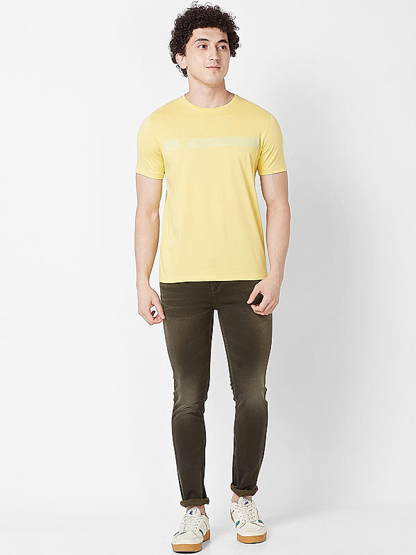 Killer Men Mustard Regular Fit Printed T-Shirts