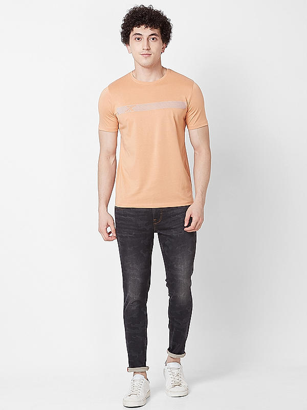 Killer Men Peach Regular Fit Printed T-Shirts