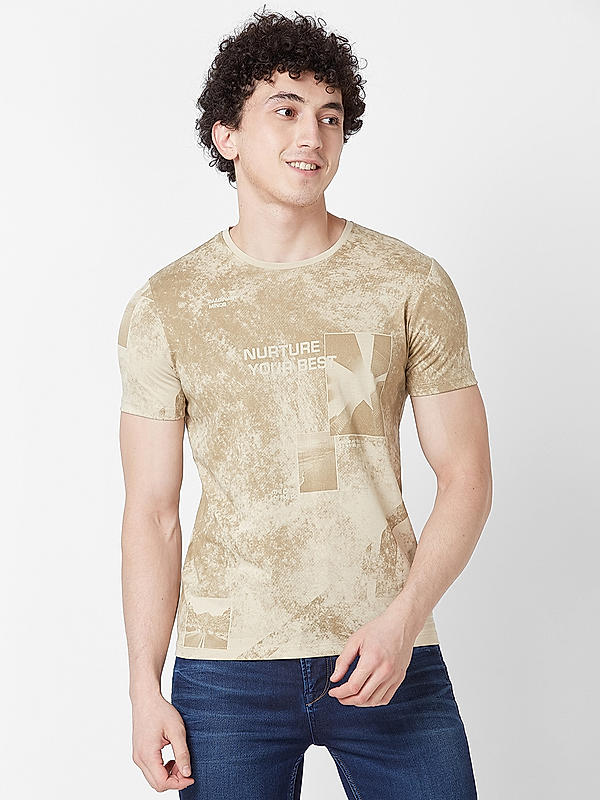 Killer Men Beige Regular Fit Printed T-Shirts