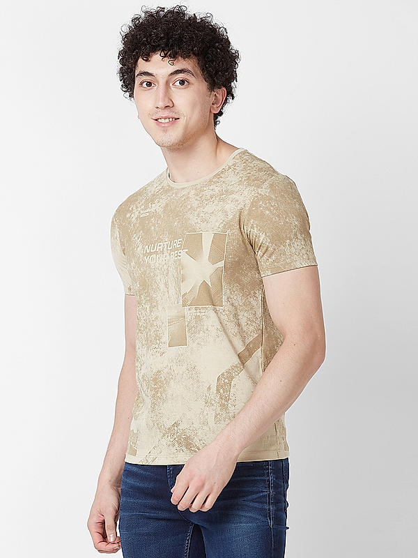 Killer Men Beige Regular Fit Printed T-Shirts