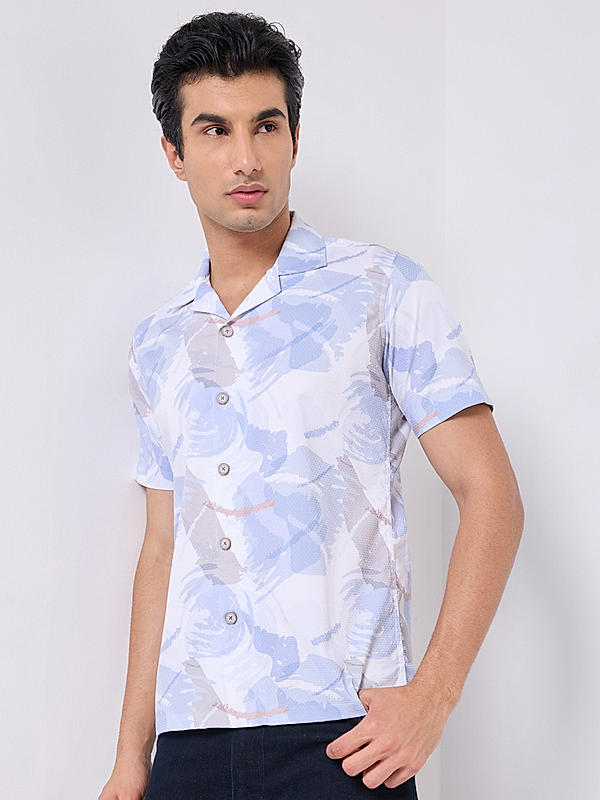 Killer Men Light Blue Slim Fit Printed Shirts