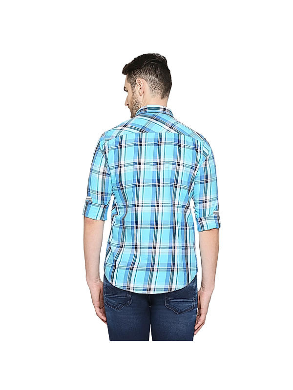 Killer Blue Slim Fit Collar Checks Shirts