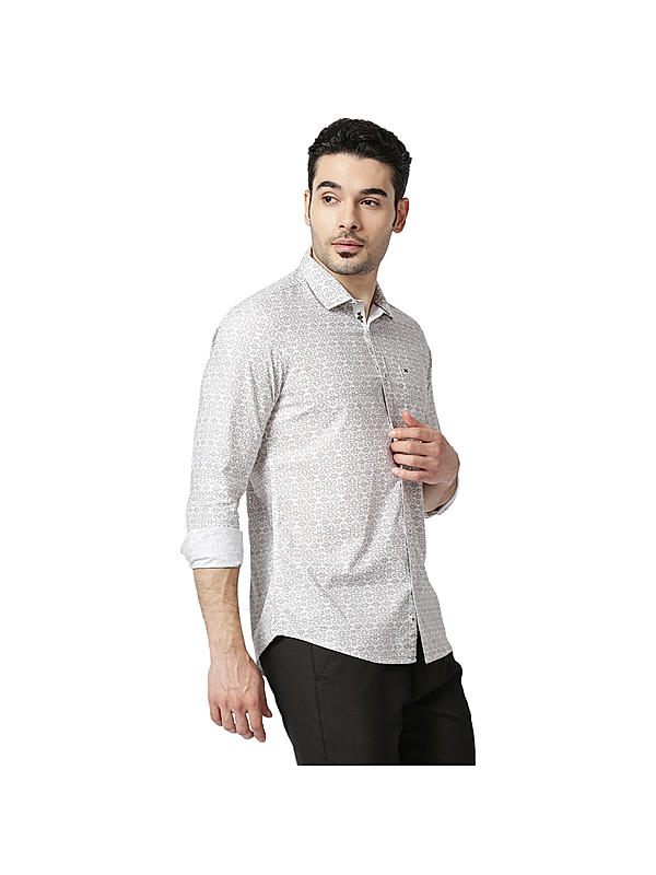 Killer White Slim Fit Collar Printed Shirts