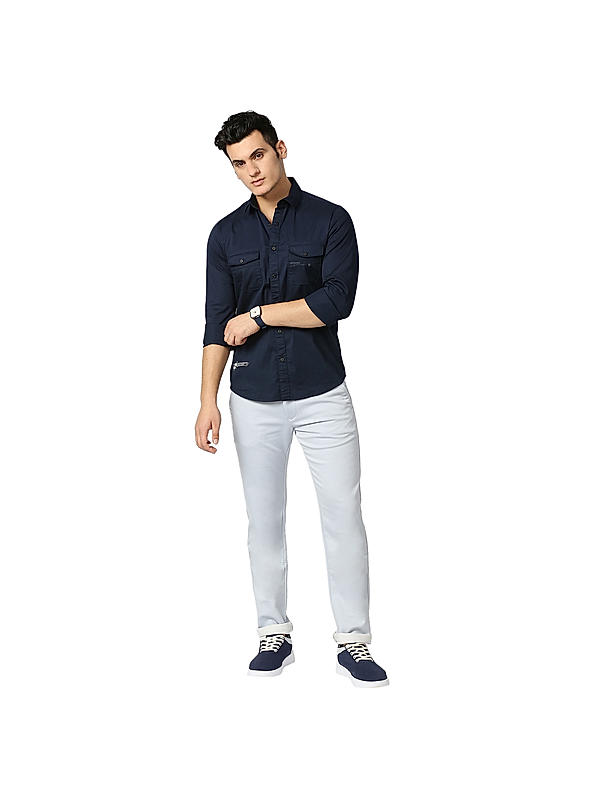Killer Navy Slim Fit Collar Solid Shirts