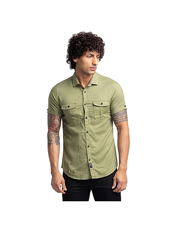 Killer Green Slim Fit Collar Solid Shirts