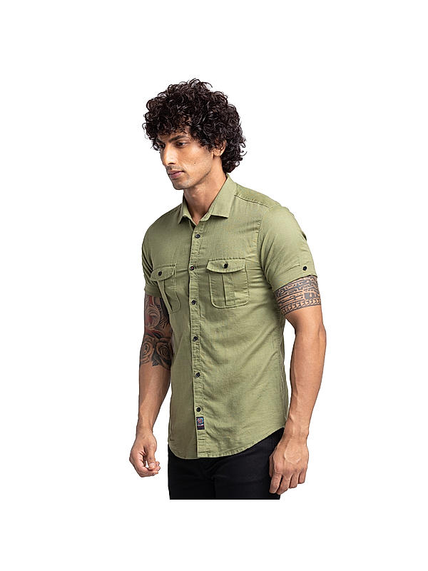 Killer Green Slim Fit Collar Solid Shirts