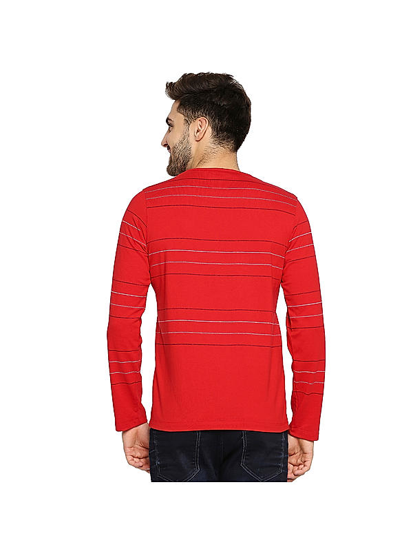 Killer Red Slim Fit Round Neck Strips T-Shirts