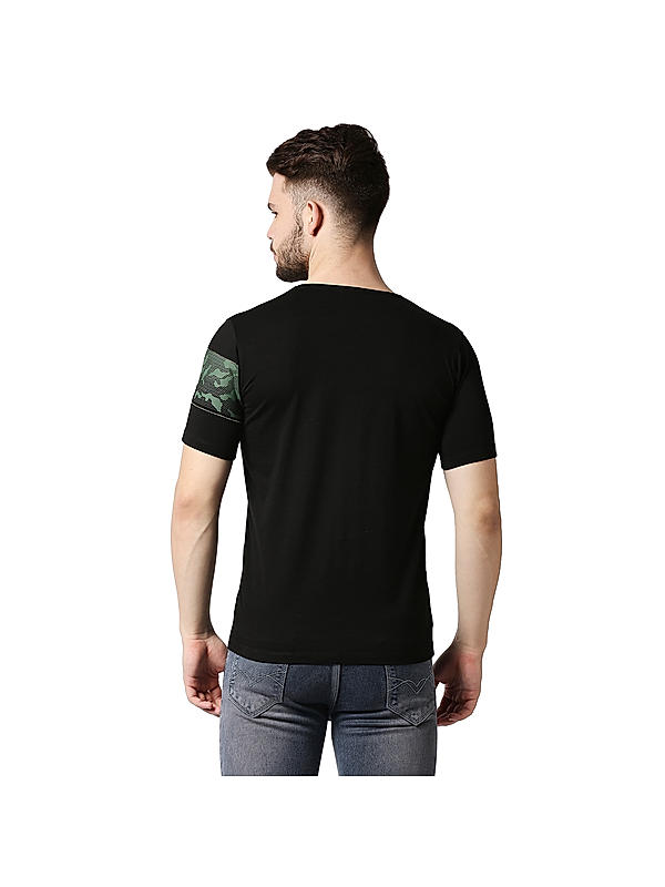 Killer Black Slim Fit Round Neck Printed T-Shirts
