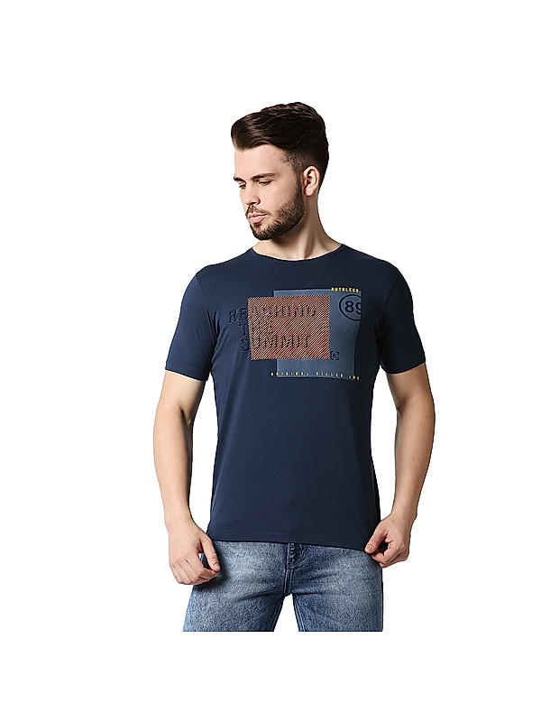 Killer Blue Slim Fit Round Neck Printed T-Shirts