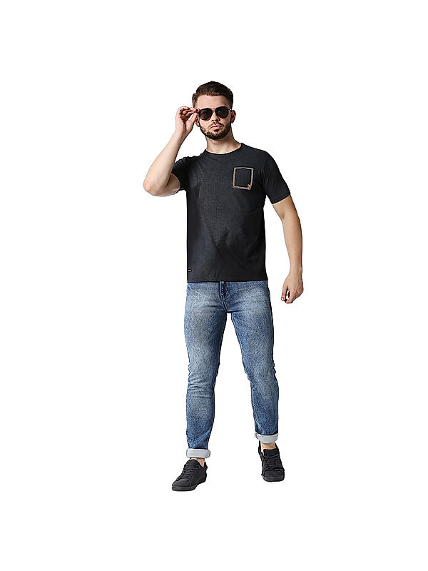 Killer Navy Blue Slim Fit Round Neck Ombre T-Shirts