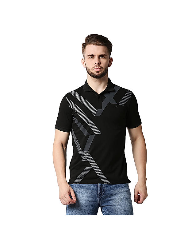 Killer Black Slim Fit Polo Neck Printed T-Shirts