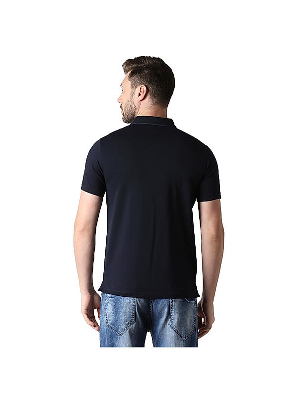 Killer Navy Blue Slim Fit Polo Neck Printed T-Shirts