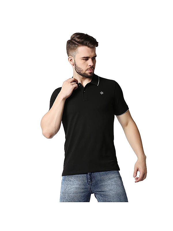 Killer Black Slim Fit Polo Neck Solid T-Shirts