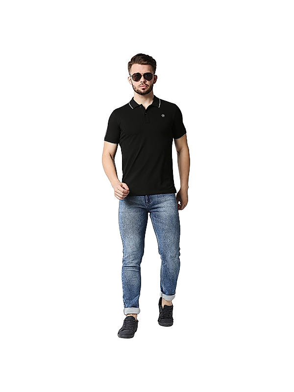 Killer Black Slim Fit Polo Neck Solid T-Shirts