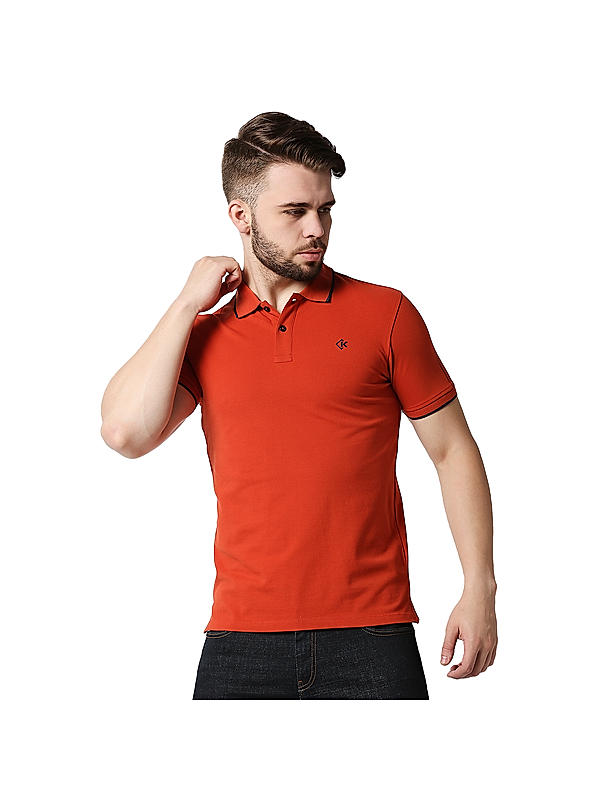 Killer Orange Slim Fit Polo Neck Solid T-Shirts