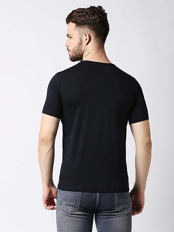Killer Navy Blue Slim Fit Round Neck Printed T-Shirts