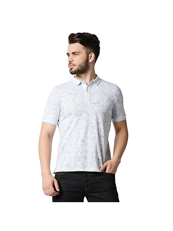 Killer White Slim Fit Polo Neck Printed T-Shirts