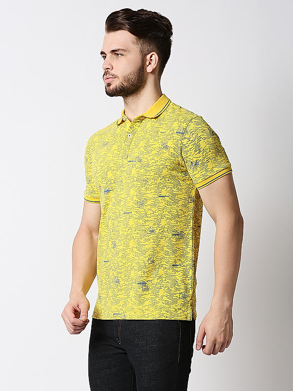 Killer Yellow Slim Fit Polo Neck Printed T-Shirts