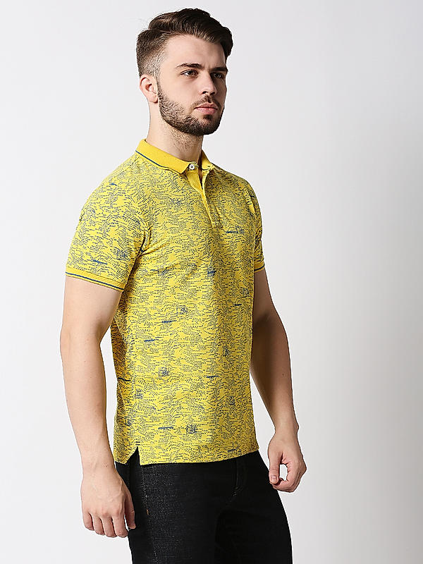 Killer Yellow Slim Fit Polo Neck Printed T-Shirts