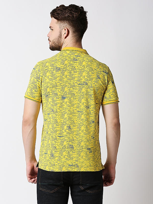 Killer Yellow Slim Fit Polo Neck Printed T-Shirts