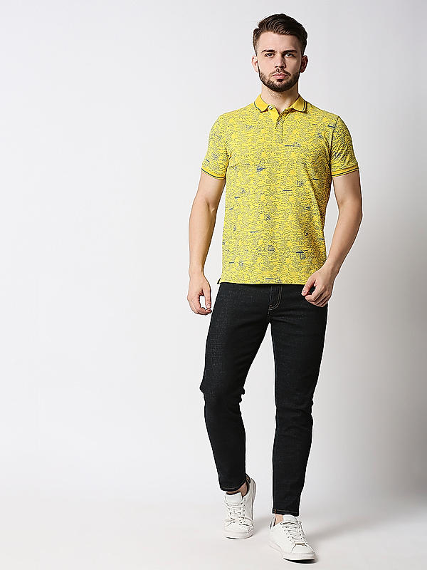Killer Yellow Slim Fit Polo Neck Printed T-Shirts