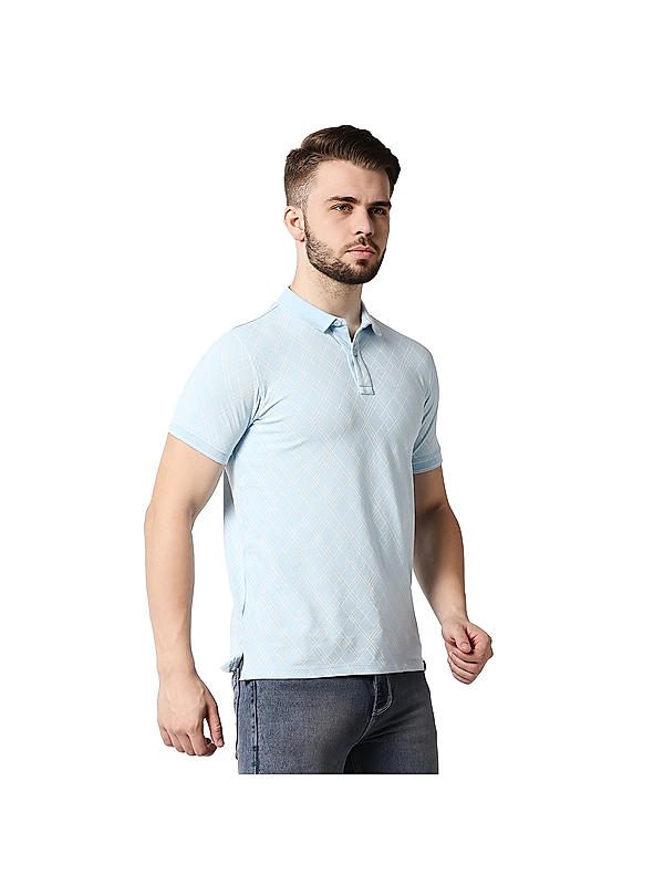 Killer Light Blue Slim Fit Polo Neck Printed T-Shirts
