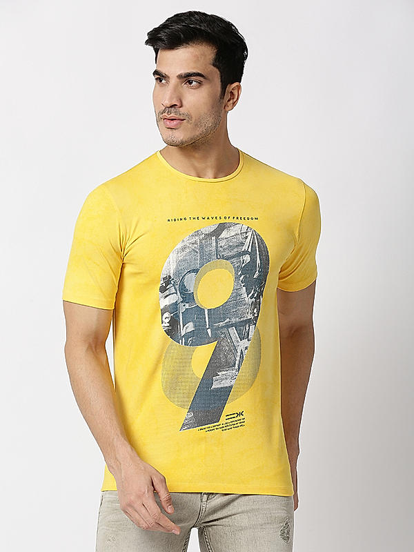 Killer Yellow Slim Fit Round Neck Printed T-Shirts