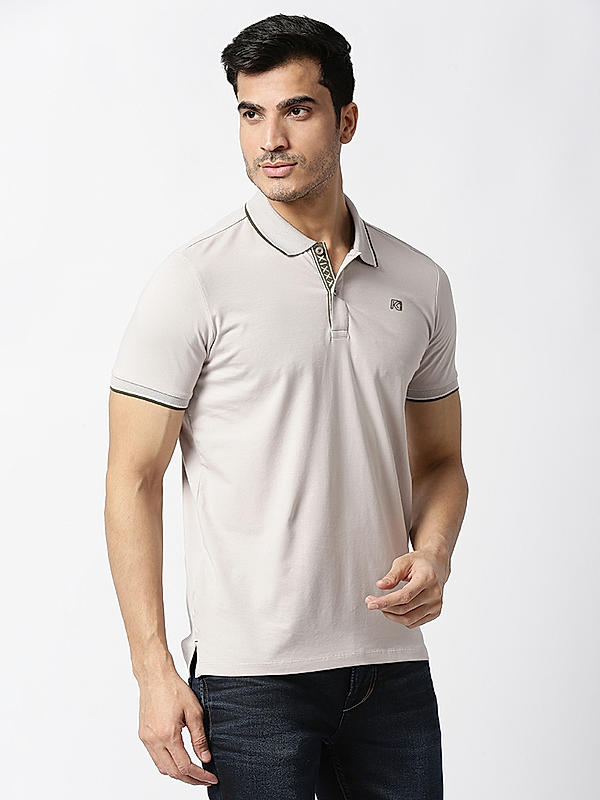 Killer Grey Slim Fit Polo Neck Solid T-Shirts