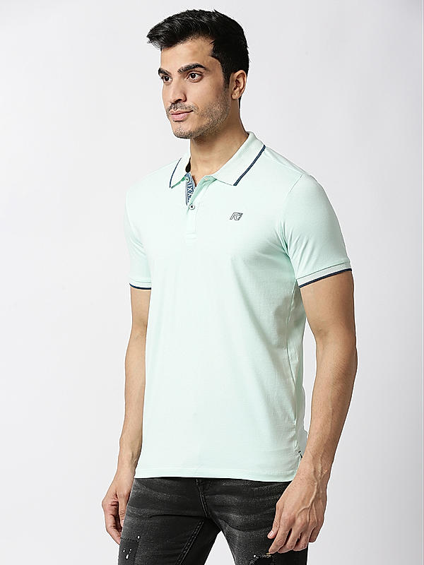 Killer Light Green Slim Fit Polo Neck Solid T-Shirts