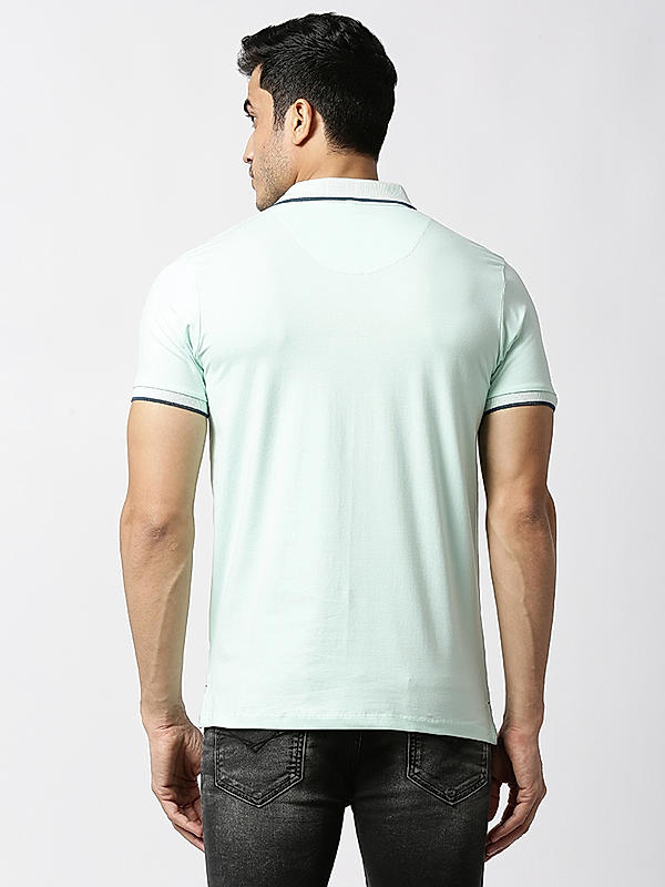 Killer Light Green Slim Fit Polo Neck Solid T-Shirts
