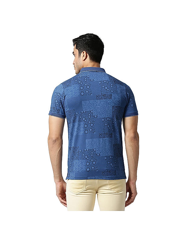 Killer Blue Slim Fit Polo Neck Printed T-Shirts