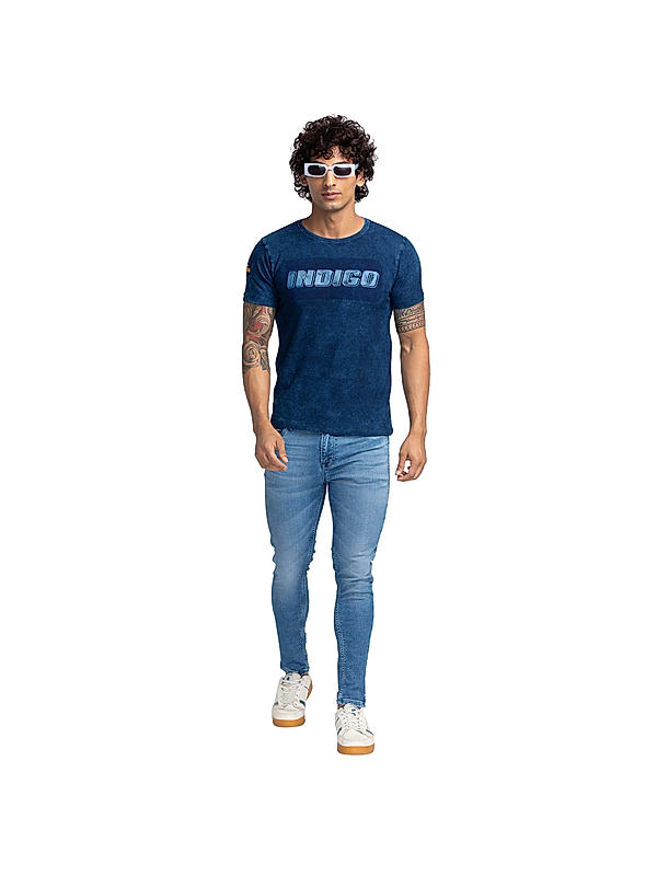 Killer Blue Slim Fit Round Neck Printed T-Shirts