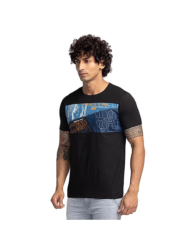 Killer Black Slim Fit Round Neck Printed T-Shirts