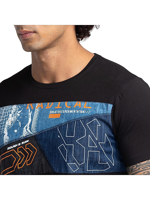 Killer Black Slim Fit Round Neck Printed T-Shirts