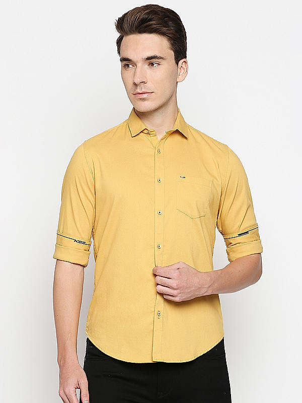 Killer Slim Fit Solid Yellow Shirts