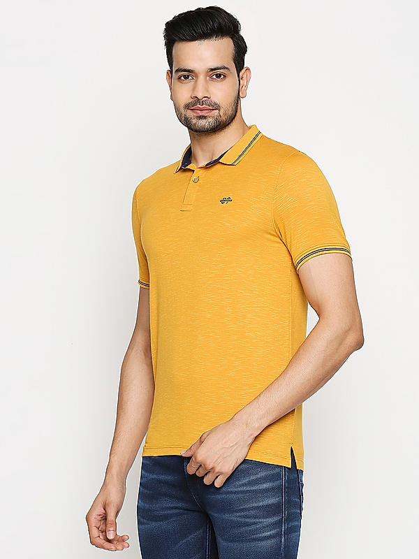 Killer Yellow Solid Slim Fit Polo Neck T-Shirts