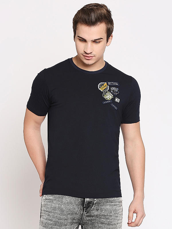 Killer Navy Printed Slim Fit Round Neck T-Shirts