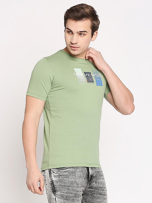 Killer Green Printed Slim Fit Round Neck T-Shirts