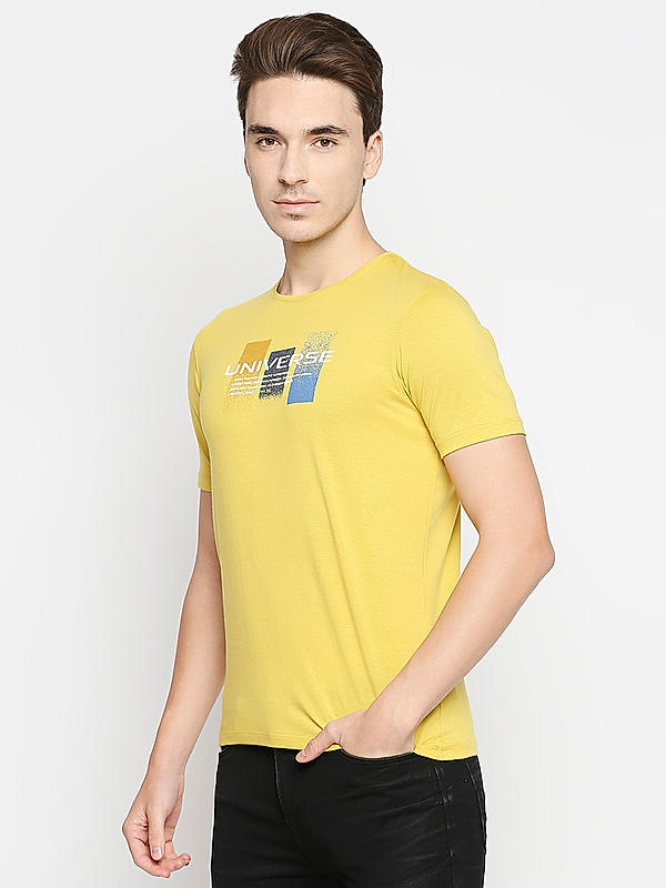 Killer Yellow Printed Slim Fit Round Neck T-Shirts