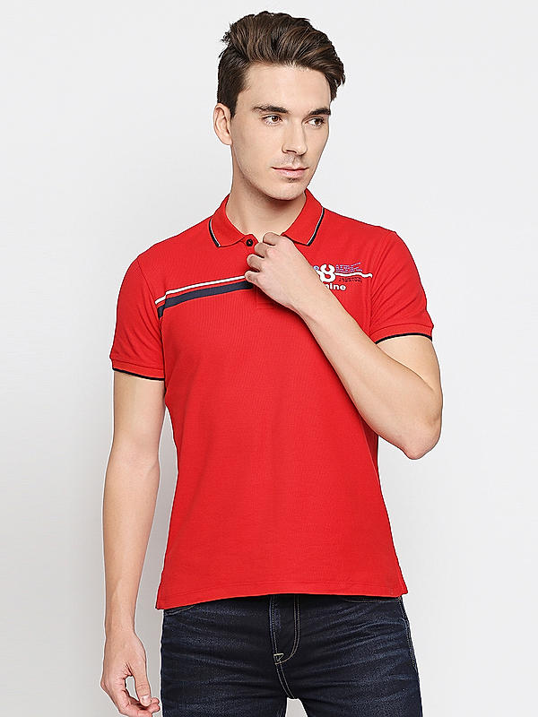 Killer Red Printed Slim Fit Polo Neck T-Shirts