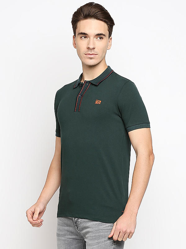 Killer Green Solid Slim Fit Polo Neck T-Shirts