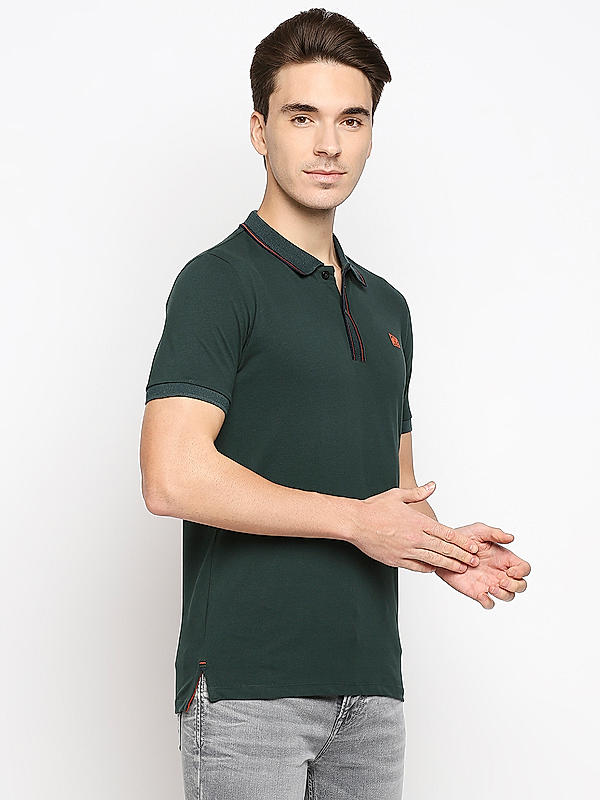 Killer Green Solid Slim Fit Polo Neck T-Shirts
