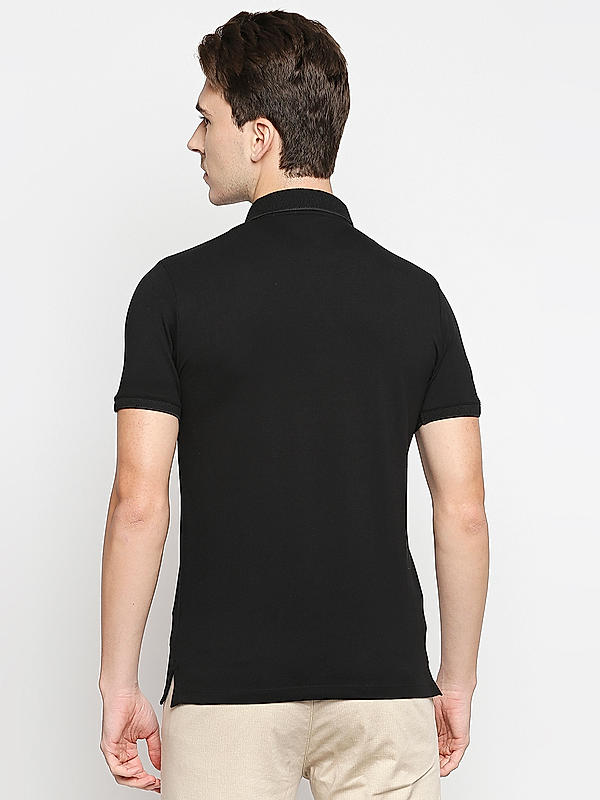 Killer Black Solid Slim Fit Polo Neck T-Shirts
